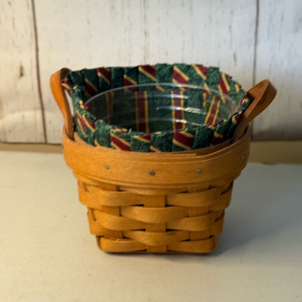 Mini Longaberger Basket Thyme handled liner and protector Excellent Conditon